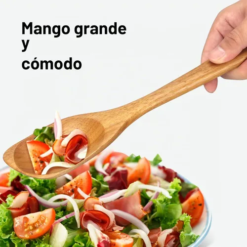 Vista 3 de Cucharas de madera para cocinar espátula no tóxica utensilios de cocina