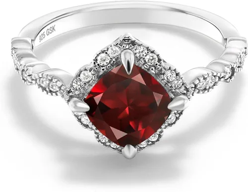 Vista 23 de Gem Stone King Anillo de compromiso solitario de moissanita blanca con piedra natal de corte cojín de 0.276 in para mujer, plata de ley 925
