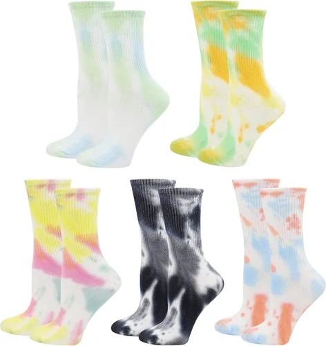 Vista 5 de Lovful Tie Dye Calcetines Mujeres, Algodón Crew Colorido Novedad Calcetines 10 Pares
