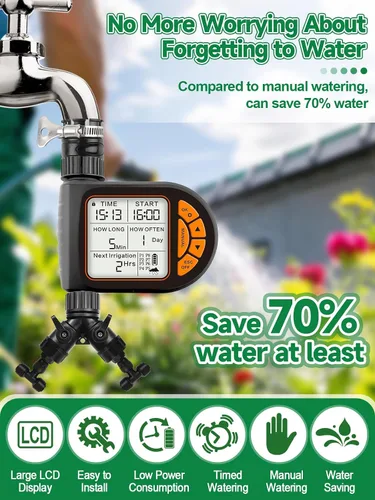 Vista 2 de Kalolary Sistema de riego por goteo, sistema de riego de jardín de 196 pies con temporizador de agua, sistema de riego automático de conexión rápida