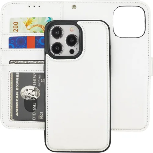 Vista 22 de Funda tipo cartera desmontable Bocasal para iPhone 15 Pro Max con bloqueo RFID, ranuras para tarjetas, soporte magnético, cuero PU premium, atril