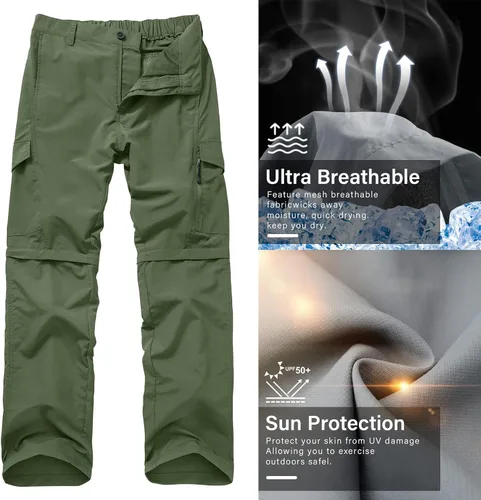 Vista 5 de Pantalones de senderismo para hombre, de secado rápido, ligeros, convertibles, con cremallera, para trabajo