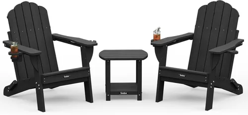 Vista 34 de Silla Adirondack plegable, silla Adirondack de HDPE con 2 soportes para tazas, sillas para fogatas al aire libre de fácil montaje para patio