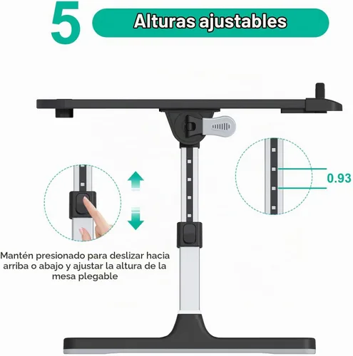 Vista 4 de Escritorio con bandeja de cama para laptop con alturas y ángulos ajustables, escritorio plegable resistente mejorado para cama/sofá/suelo