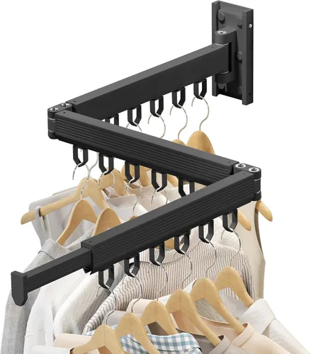 Vista 12 de Estante de secado de ropa montado en la pared, estante de secado de ropa plegable, estante de secado plegable retráctil para colgar ropa