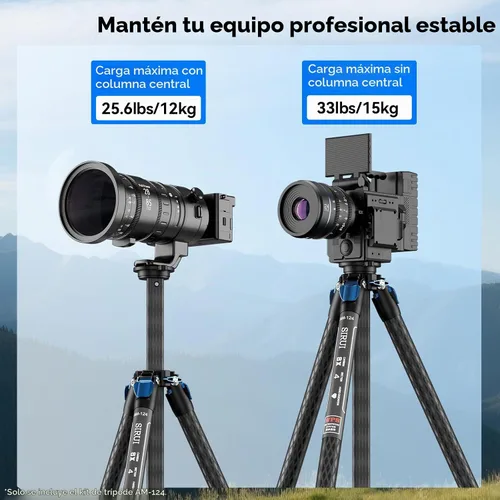 Vista 7 de SIRUI AM-124 Trípode de fibra de carbono con columna central triangular, trípode de viaje compacto de 62.6 pulgadas para cámara, 4 secciones