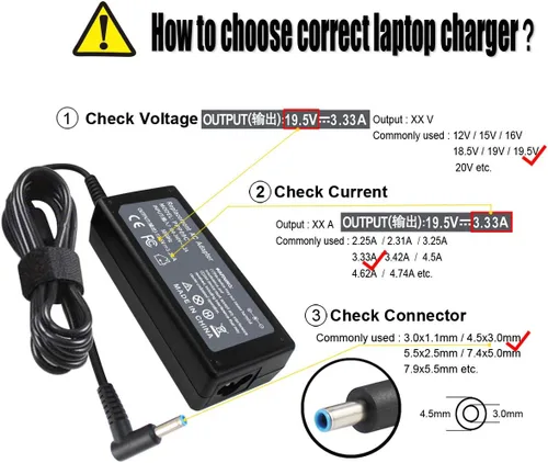 Vista 4 de Cargador de CA de 65 W 19.5 V 3.33 A compatible con HP 15-F039WM 15-F009WM 15-F023WM, Chromebook 14-q010nr, Pavilion 15-N000 Notebook, ProBook 430