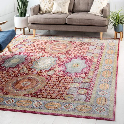 Vista 12 de Unique Loom Austin Collection - Alfombra abstracta tradicional abstracta sobreteñida (2 pies 7 pulgadas x 9 pies 10 pies, color rojo y beige)