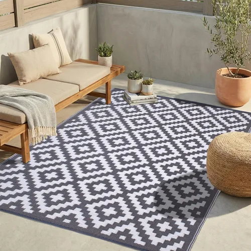 Vista 19 de FH Home - Alfombra para exteriores, impermeable, resistente a la decoloración, reversible, plástico reciclado de alta calidad, acabado geométrico
