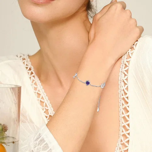 Vista 4 de JUSTKIDSTOY Pulseras de plata de ley 925 con dije ajustable para parejas, joyería de amor, día de San Valentín, día de la madre, cumpleaños