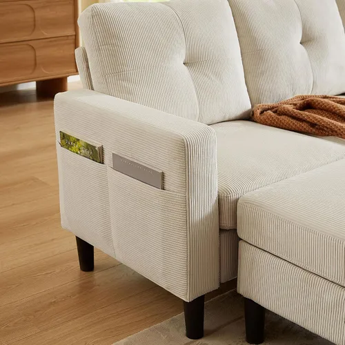 Vista 6 de Sofá modular convertible de 79 pulgadas, sofá pequeño en forma de L de 3 asientos con diván de almacenamiento y bolsillo lateral, sofá reversible