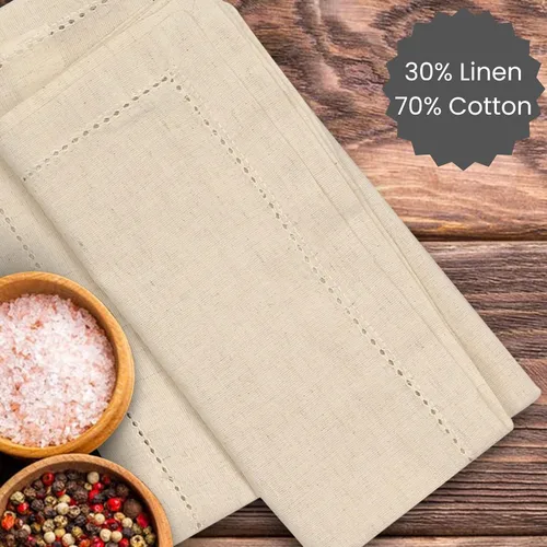 Vista 3 de Cotton Clinic Paquete de 12 servilletas de tela de punto vainica de gran tamaño de 20 x 20 pulgadas, tela de lino y algodón a medida con esquina