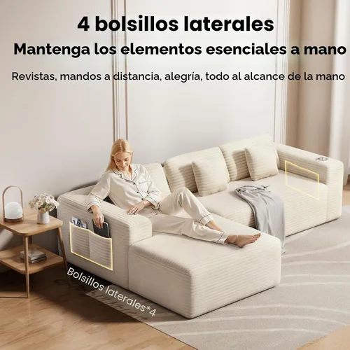 Vista 7 de CAMMOO Sofá seccional modular Cloud de 108 pulgadas en una caja, sofá seccional modular comprimido con asiento profundo, sofás de pana sin Beige