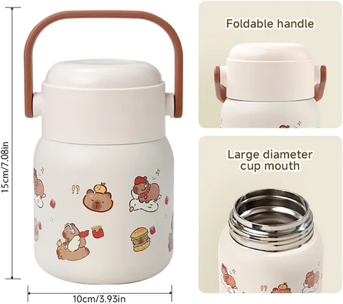 Vista 7 de Capybara - Botella de agua aislada al vacío de doble pared de acero inoxidable de 16.9 fl oz para el hogar, oficina o automóvil, reutilizable