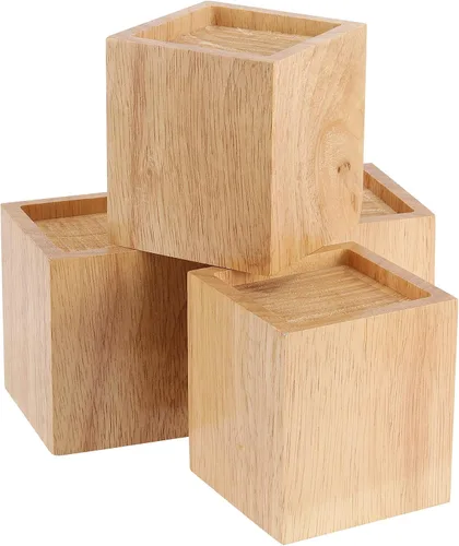 Vista 8 de Paquete de 4 elevadores de cama de madera de 3 pulgadas, elevadores de muebles de madera natural, elevadores de cama resistentes para sofá, cama