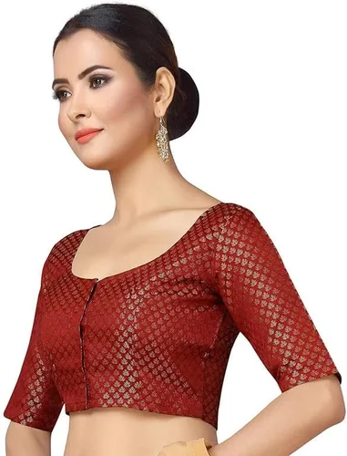 Vista 2 de Mujeres partido desgaste Bollywood poliéster brocado Readymade estilo sari blusa codo mangas
