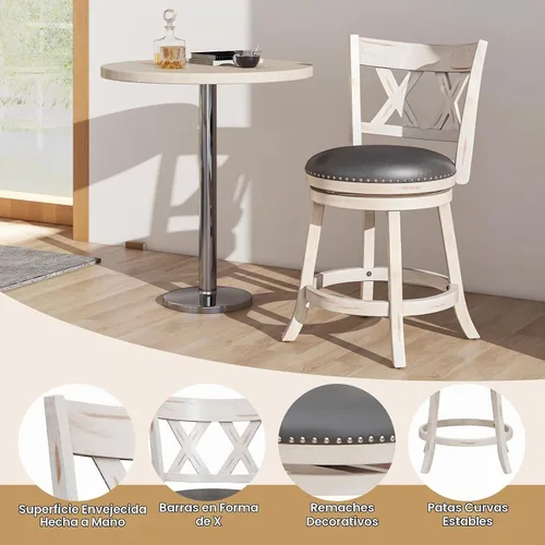 Vista 6 de GIANTEX - Juego de 2 taburetes de bar de 25.5 pulgadas, taburetes giratorios de altura de mostrador con respaldo, asiento acolchado de 20 pulgadas