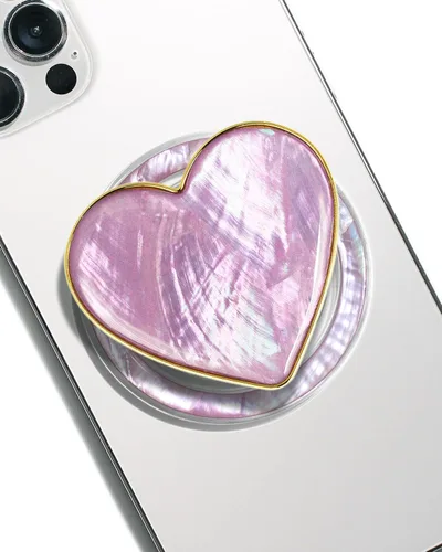 Vista 14 de OnTheGrip - Soporte plegable para teléfono móvil con diseño de concha de mar natural en forma de corazón para teléfono inteligente, tableta