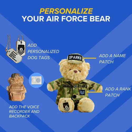 Vista 5 de Oso de peluche personalizado de la Fuerza Aérea de ZZZ Bears, regalo para graduados de campo de entrenamiento, veteranos y seres queridos