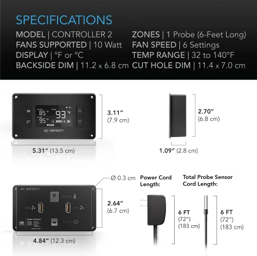 Vista 7 de AC Infinity AIRPLATE T7 sistema de refrigeración silencioso con termostato para sistemas de Home Theater