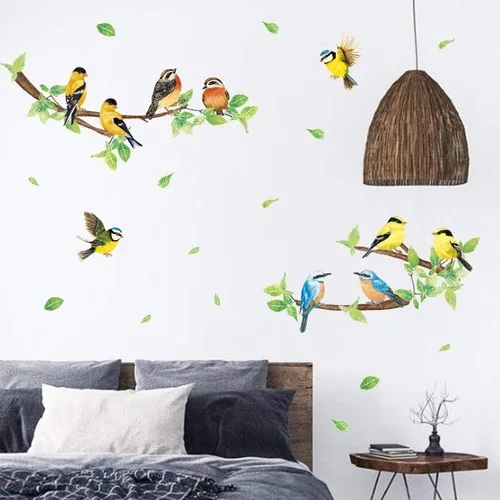 Vista 3 de Robin Birds - Calcomanías de pared de ramas de árbol, decoración de pared para guardería, decoración de pared para dormitorio de niños, sala de estar