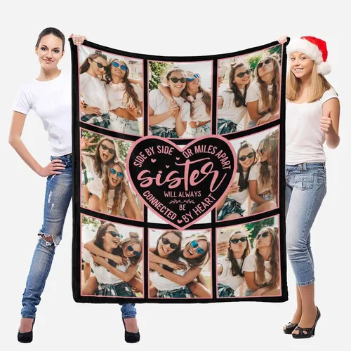 Vista 3 de InterestPrint Regalos para hermanas de hermana manta con collage de fotos, mantas de fotos personalizadas para hermanas, mejores amigas, mujeres
