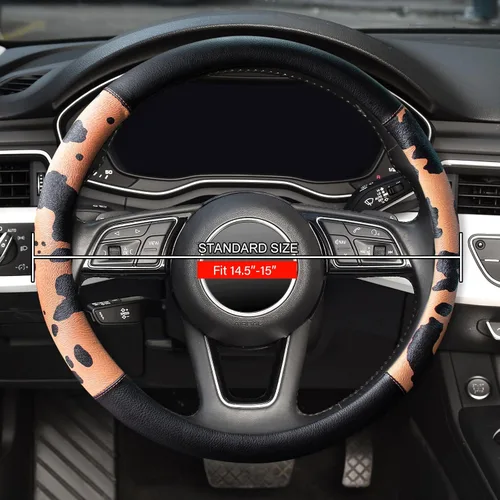 Vista 2 de Fundas para volante de automóvil con estampado de vaca, piel de microfibra transpirable para mujeres y hombres, protector universal de volante