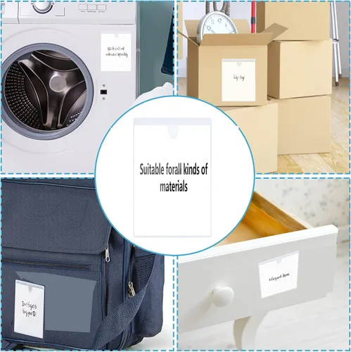Vista 6 de Paquete de 45 bolsillos autoadhesivos para tarjetas de visita de 2.7 x 4.2 pulgadas, bolsillos para etiquetas de índice de plástico transparente