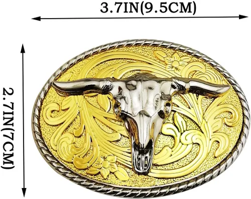 Vista 4 de LAXPICOL Western Cowboy Heavy Bull Longhorn Cinturón Hebilla Para Hombres