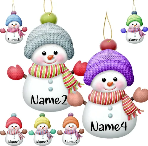 Vista 3 de Adornos de Navidad personalizados con nombre personalizado, muñeco de nieve, nombres de familia, decoración de árbol colgante de Navidad, 7