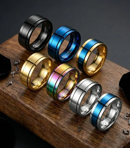 Vista 6 de King Ring 8mm Flat Spinner Stainless Steel Fidget Rings – Designed in USA Negro