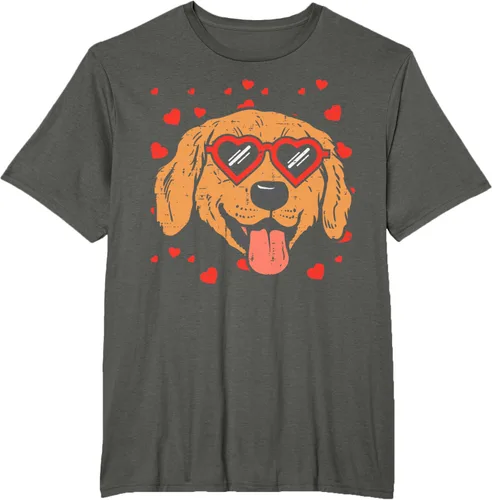Vista 5 de Golden Retriever cara corazón gafas día de San Valentín perro regalo camiseta Negro