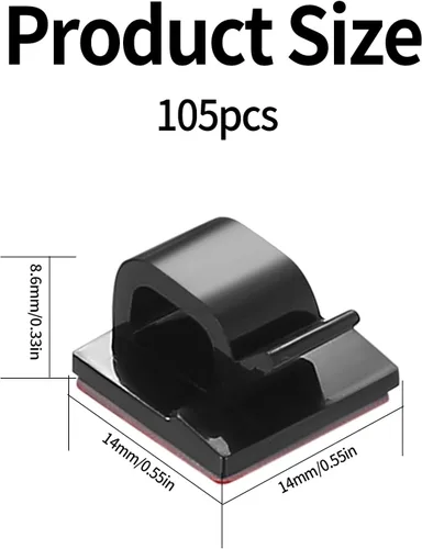 Vista 2 de 105 clips autoadhesivos para cables, clips de gestión de cables de pared negros, clip adhesivo para pared debajo del escritorio, abrazadera