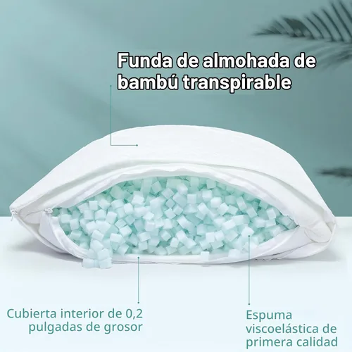 Vista 2 de Rainmr Almohada de cama tamaño Queen para dormir, almohadas ajustables de espuma viscoelástica triturada con funda de almohada refrescante lavable