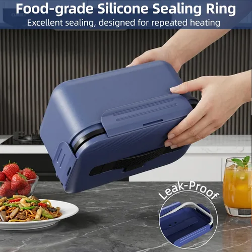 Vista 9 de Vingud Lonchera eléctrica inalámbrica para adultos, lonchera térmica recargable de 1.8 L, calentador de alimentos, lonchera portátil autocalentable