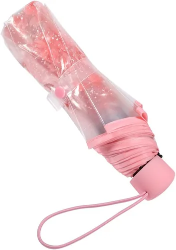 Vista 3 de TOPINCN Paraguas de flores de cerezo, paraguas plegable de burbujas de cúpula transparente, paraguas de princesa de moda, paraguas de viaje
