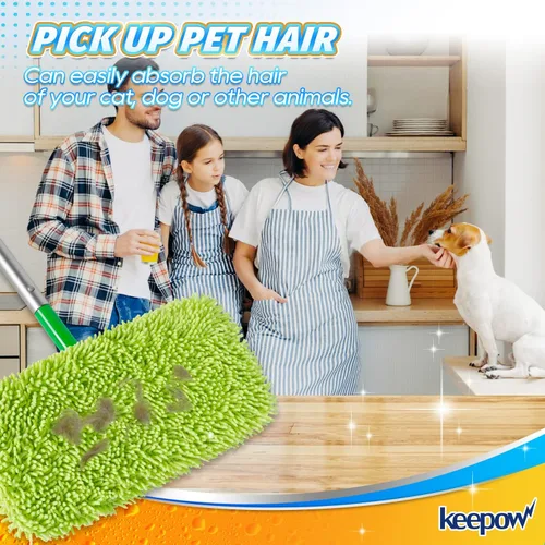 Vista 4 de KEEPOW - Juego de 2 almohadillas de microfibra de felpilla reutilizables compatibles con Swiffer Sweeper Paños de barrido secos lavables