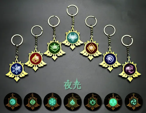 Vista 6 de Genshin Impact Vision - Broche luminoso de ojo de dios, llavero luminoso, llavero con colgante luminoso, diseño de personajes de juego