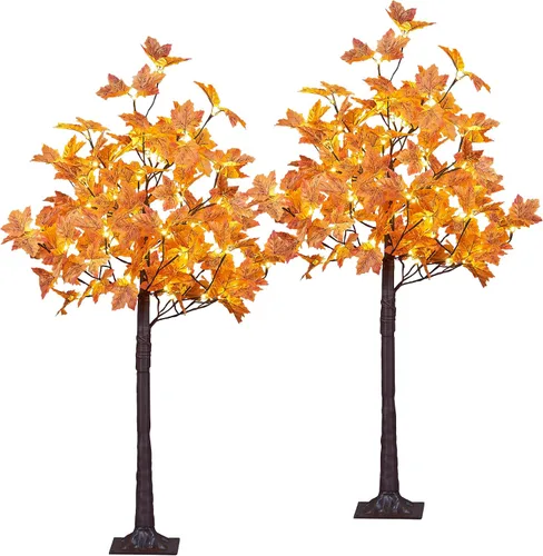Vista 2 de LIGHTSHARE 2 piezas de 4 pies 144 LED (72 LED cada uno) árbol de arce iluminado artificial blanco cálido para Halloween, decoración de otoño