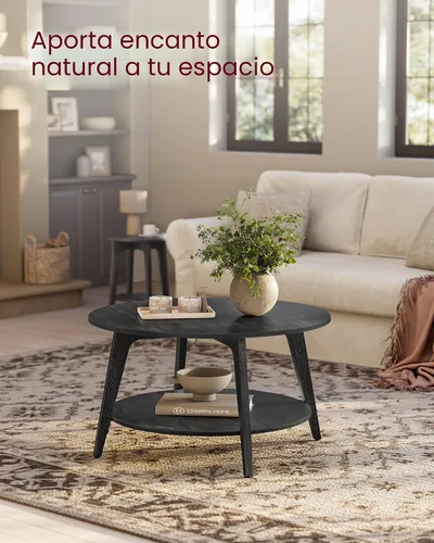 Vista 4 de VASAGLE Colección MAEZO - Mesa de café redonda, mesa de centro de 2 niveles con almacenamiento, patas cónicas, transiciones curvas, 31.5 pulgadas