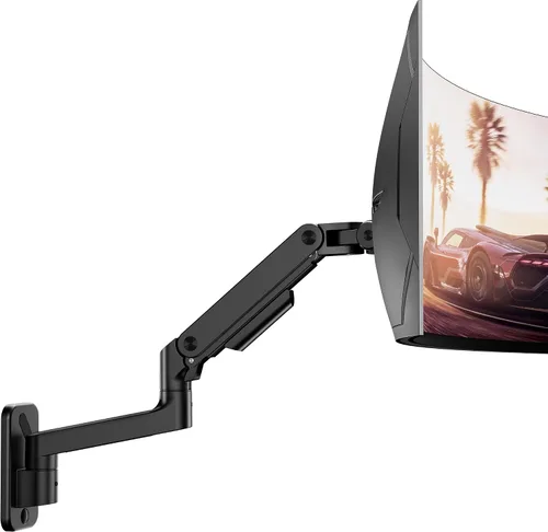 Vista 12 de ARES WING Soporte de pared para monitor doble para pantallas ultraanchas de 17 a 49 pulgadas, brazo de monitor de montaje en pared resistente