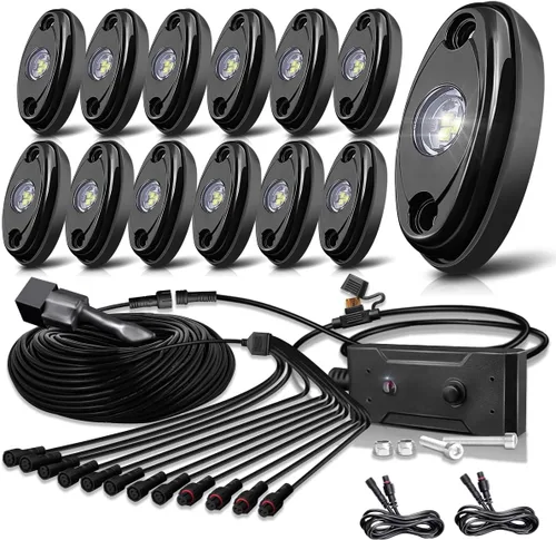 Vista 8 de LEDMIRCY Luces LED de roca, color blanco, 2 piezas para todoterreno, camiones, coches, barcos, ATV, SUV, RZR, impermeables, de alta potencia, luces