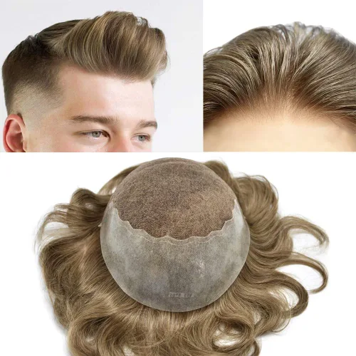 Vista 20 de Mens Toupee Swiss Lace Mens Hair Piece Sistema de reemplazo de cabello para hombres Toupee para hombres Cabello humano nudo blanqueado protesis