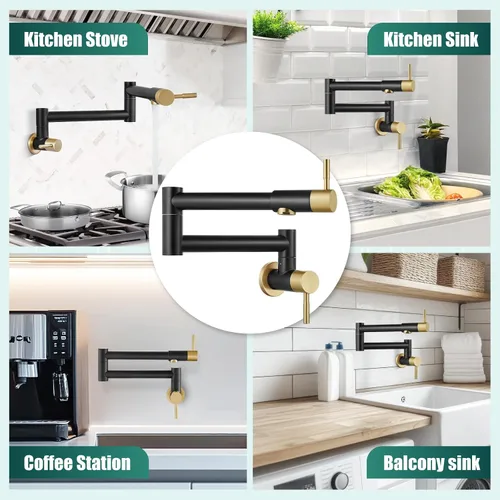 Vista 3 de Heyalan Pot Filler - Llenador de ollas de 19 pulgadas para montaje en pared, plegable, extensible, grifo de cocina/restaurante de acero inoxidable
