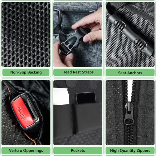 Vista 5 de Vailge - Fundas para asiento de coche para perros 100% impermeables convertibles, funda para asiento de perro impermeable con ventana de malla, Negro