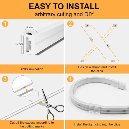 Vista 7 de Luces LED de neón en forma de cuerda, tira de luces de neón blancas cálidas de 16.4 pies/5m, tira LED impermeable flexible de 12V, luces de neón