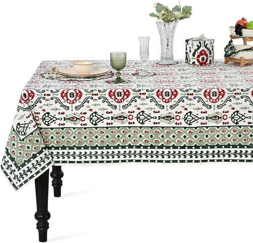 Vista 355 de Ridhi Mantel cuadrado con estampado de bloques de mano de caléndula ámbar
