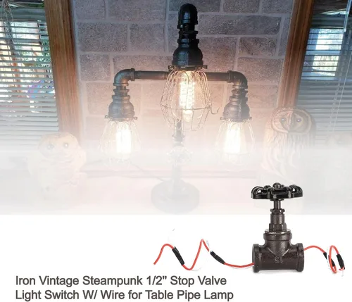 Vista 5 de Interruptor de lámpara de tubo de mesa, lámpara steampunk vintage de 1/2 pulgada, fácil de instalar y desmontar, interruptor de luz steampunk
