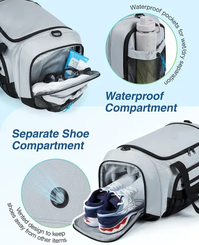 Vista 4 de BAGSMART Bolsa de gimnasio para hombres y mujeres, bolsa de viaje deportiva con compartimento para zapatos y bolsillo húmedo, bolsa de transporte