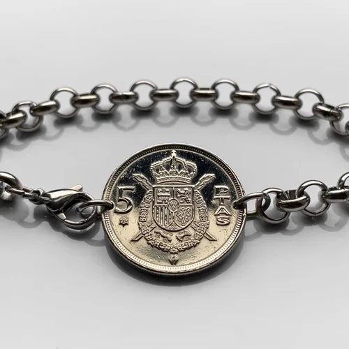 Vista 6 de 1975 España España 5 Peseta moneda escudo Español Juan Carlos I Madrid Barcelona Córdoba Valencia Málaga Sevilla Granada Toledo Bilbao Cádiz